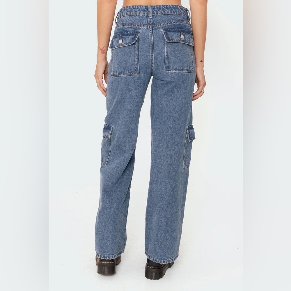 Edikted Deliah Denim Jeans Y2k Grunge Blue Cargo Wide leg Jeans XS - Picture 6 of 8